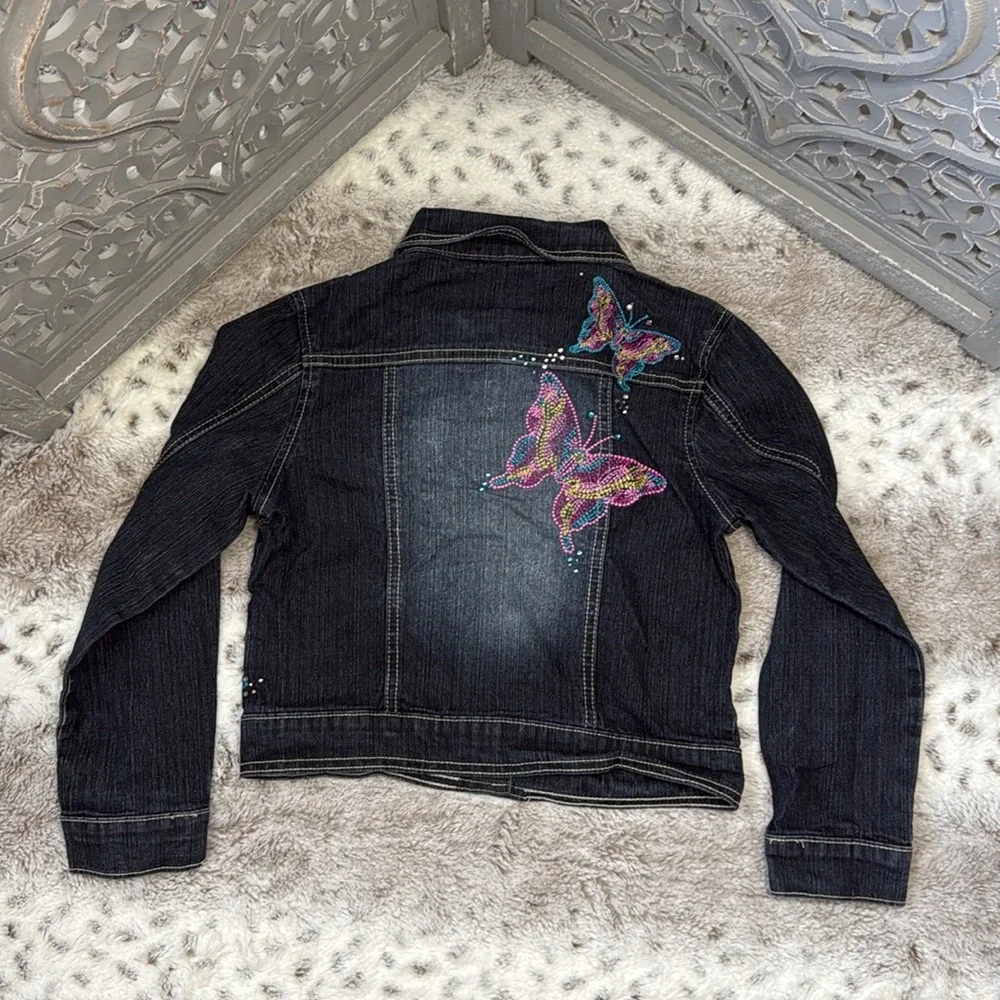 Arizona jean jacket girls size 7 embroidered butterfly rhinestones girlhoodcore